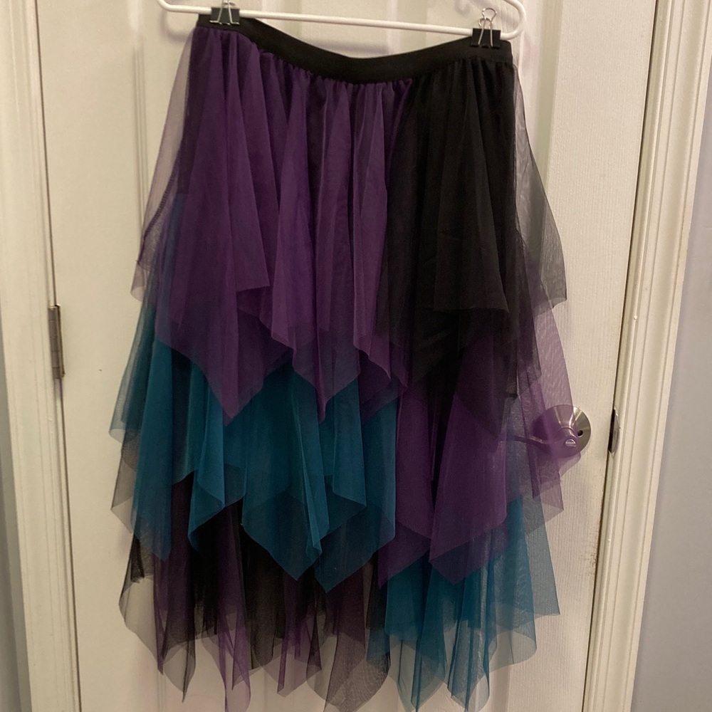 Green purple and black Layered Tulle Skirt XL mermaid Halloween